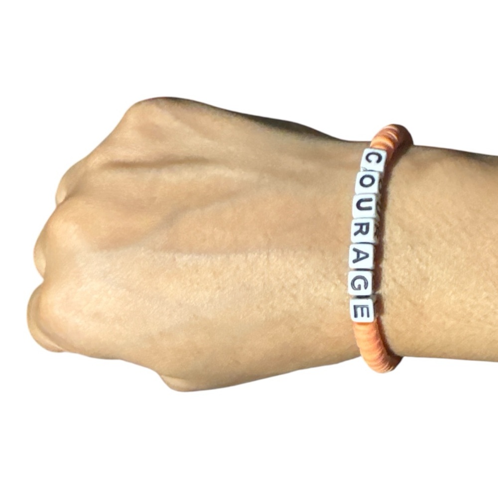 3 FOR $20 HANDCRAFTED Peach “Courage” Letter Clay Beaded Stretch Bracelet